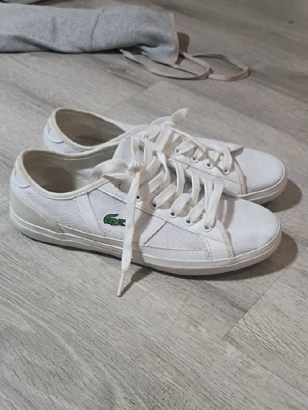 Lacoste White Canvas Sneakers with Green Croc Accent